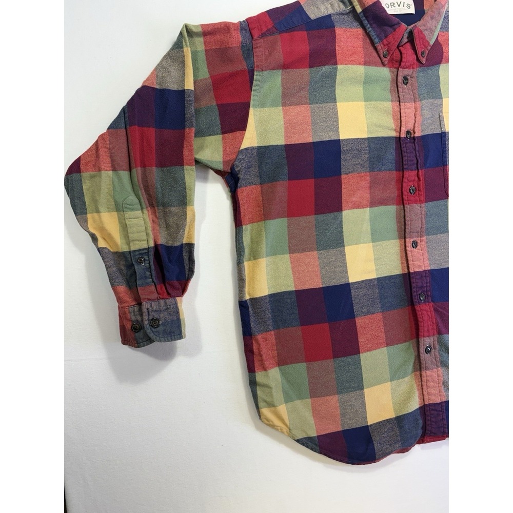 Orvis Men's Cotton Long Sleeve Plaid Button-Up Flannel Size XL RED ORANGE BLUE - Picture 5 of 7
